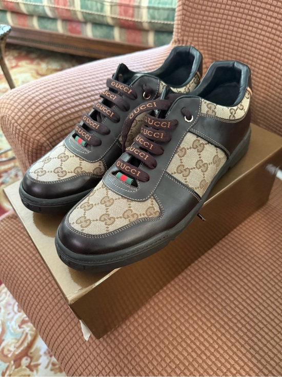 Gucci Other - Gucci Brown & Beige GG Canvas Leather Men's Sneakers